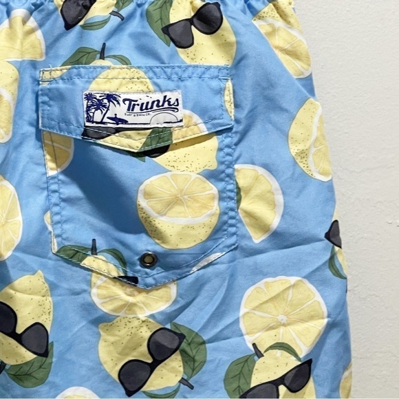 TRUNKS SURF & SWIM Men’s Blue Novelty Lemon Print Mesh Lined Swim Trunks Size XL - Picture 4 of 6